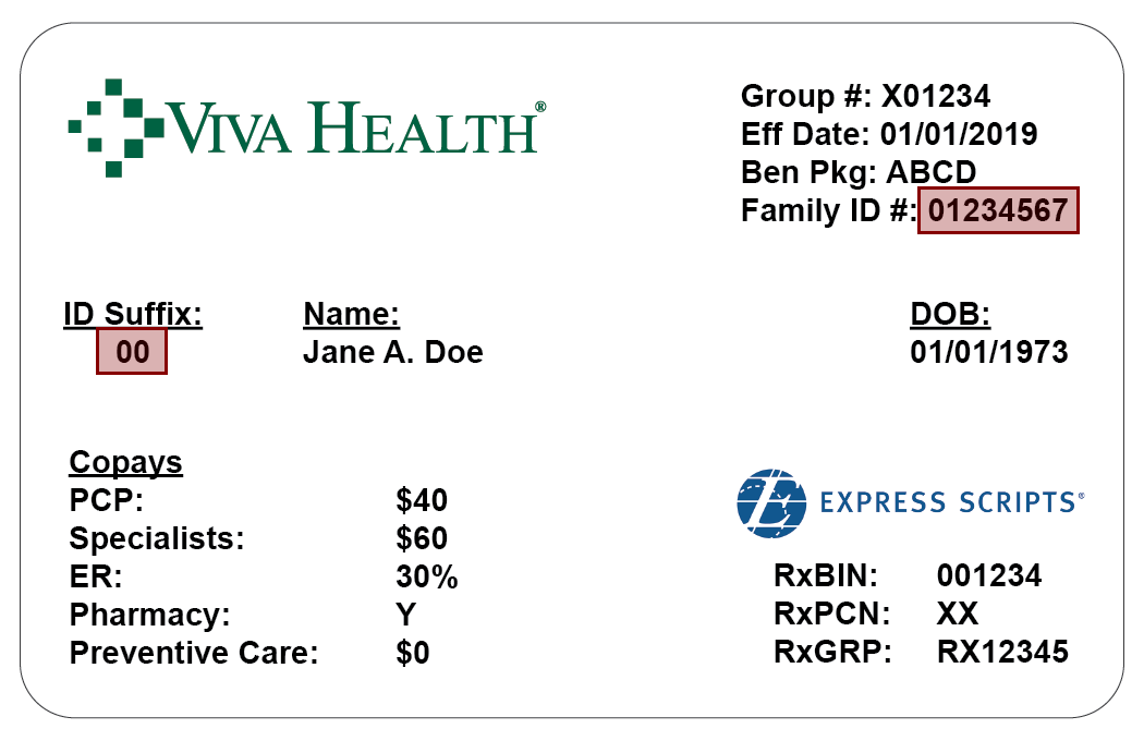 Sample Viva Health ID Card