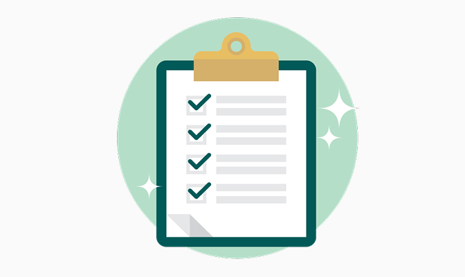 Complete checklist on a green clipboard