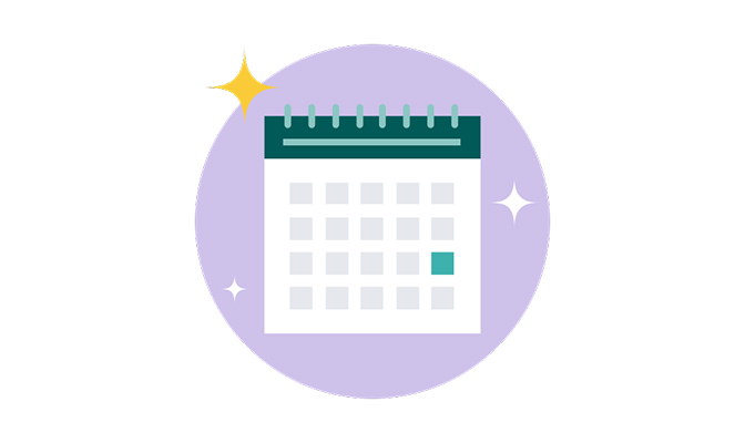 Calendar with sparkles and purple background
